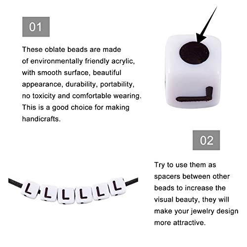 240pcs Opaque Acrylic Letter L Cube Beads White Plastic Alphabet Loose Spacer Square Beads 4-5mm for DIY Name Bracelet Necklace Jewelry Crafts Making Hole: 1.8mm - color: Letter L#White and Black
