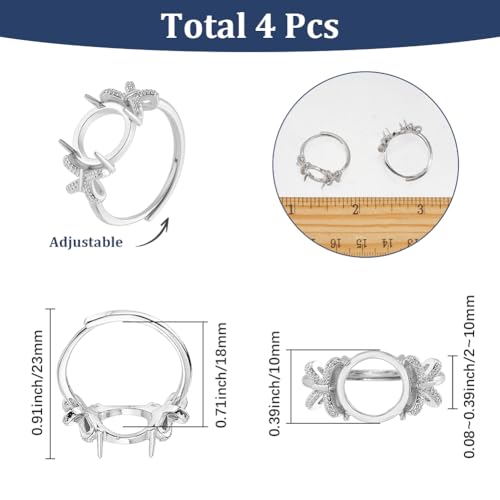 SUNNYCLUE 1 Box 4pcs Ring Blank Setting Blank Claw Ring Setting Adjustable Metal Brass Bowknot Bow Prong Finger Rings Base Components for Jewelry Making Kits Wedding Proposals Adult Supplies Gifts DIY