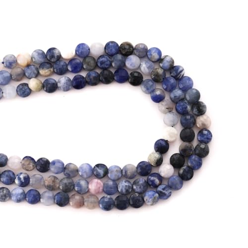 6mm Faceted Natural Blue Sodalite Stone Beads Coin Disc Gemstone Spacer Beads for Jewelry Making DIY Bracelet Necklace - color: Blue Sodalite