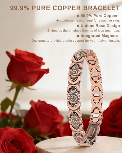 Magnetic Bracelets for Women, 99.99% Pure Copper Bracelet, 3800 Gauss, Adjustable Sizing, Women's Bracelets With Built-in Magnets, Gift Packaging, Fashion Jewelry Gift. - color: Copper-5X