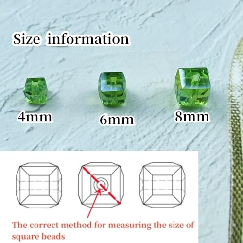 Crystal Glass Beads 100 Pieces 6mm Cube Crystal Glass Beads Faceted Square Shape Spacer Beads for Jewelry Making Bracelet Earring Necklace DIY Craft Making Supplies(Green AB) - color: Green AB, size: 6mm