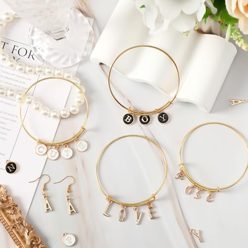 SANNIX 156Pcs/6 Sets Letter Charms, Letter Charms 3 Styles A-Z Initial Alphabet Metal Charms with 200Pcs Open Jump Rings for Bracelet Earrings Necklace, Jewelry Making, KC Gold - color: Gold White Black