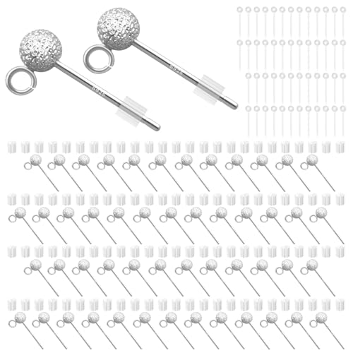 Silver Ball Earring Posts Hypoallergenic Earring Studs Ball Ear Pin with 925 Sterling Silver Post for DIY Jewelry Making Findings - color: A Style-Silver Dull Polish Ball