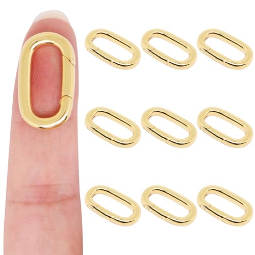 10PCS Jewelry Clasps Oval Clasps for Jewelry Making, 18K Gold Necklace Clasp and Closures, Spring Ring Clasp Carabiner Clip for Necklace Bracelet Pendant DIY (Gold-L) - color: Gold, size: Large-0.9" x 0.51" x 0.11"