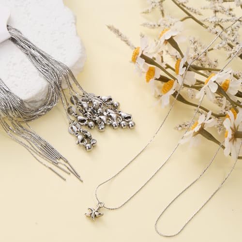 Crisjanggo 10 Pcs Necklace Bulk Stainless Steel Thin Chain for Jewelry Making Adjustable Necklace with Rubber Stopper Bead for Women - color: Silver Circle
