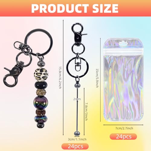 48 Pcs Beadable Keychains Bars bulk - 24 Grey DIY Metal Beaded Keychain Making Kit + 24 Bags Included, Bead Keychain Supplies,Blank Key Chain, Perfect for Women, Men, Mother's Day, Birthday Gift - color: Gray, size: 24