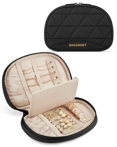 BAGSMART Travel Jewelry Case Jewelry Organizer Storage Roll Rings Necklaces Earrings Bracelets Brooches Watch Small Portable Black - color: B-Black, size: Small