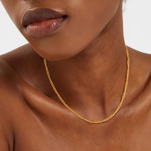 Dremmy Studios Dainty Gold Choker Necklace for Women 14K Gold Plated Coin Disc Figaro Layered Beaded Flat Mariner Sideways Cross Wishbone Link Clavicle Necklaces - style: 2.8mm wave chain