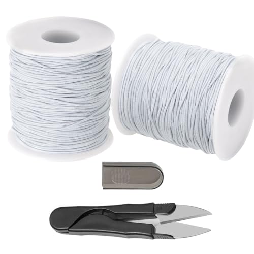1mm Stretchy Bracelet String, QBJAYTY 328FT Elastic Bracelet String Cord for Bracelet Making, Elastic Stretch Bracelet String Cord for Beads Beading, White 2 Rolls - size: 1mm, style: white*2
