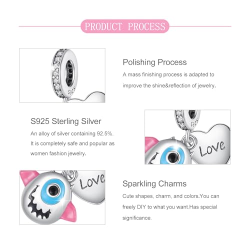 925 sterling silver Bead Charm for Pandora bracelets and Necklaces - Cute Heart Animal Ocean Pendant Bead Charms with Cubic Zirconia Mother's Day Jewelry Making DIY Gifts for Women Wife/Girlfriend - color: Big Eyed Demon Charm