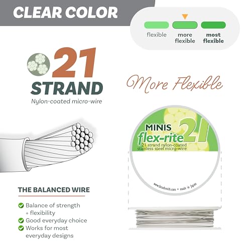 The Beadsmith Flex-Rite Beading Wire - 21-Strand Nylon-Coated Stainless-Steel Wire, 0.012" (0.30 mm) Dia, Clear, 10 ft Spool, Durable Necklace & Bracelet String, for Jewelry Making Supplies - size: .012” Dia - 10 ft