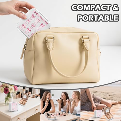 GAOLZIUY Christian Gifts for Women Girls, Pink Bow Travel Jewelry Box, Coquette Preppy Bible God Portable Jewelry Organizer Case, Inspirational Religious Spiritual Catholic Faith Prayer Gifts - color: Christian - 01