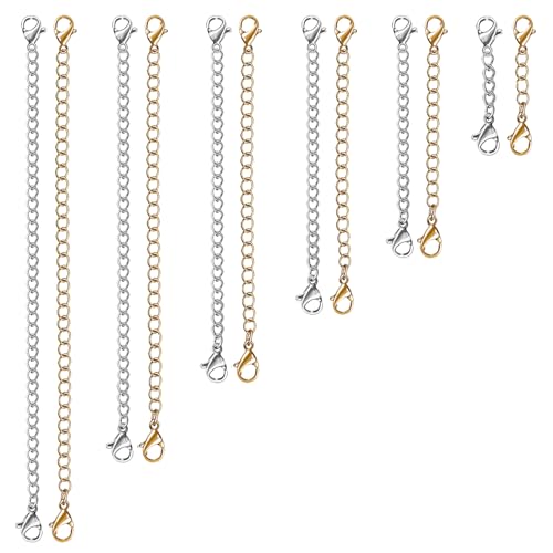 UUBAAR 12 PCS Necklace Extenders - Stainless Steel Necklace Extension Chain for Jewelry, Bracelets & Anklets (6 Gold & 6 Silver, 1"-6" Lengths) - color: Gold & Sliver