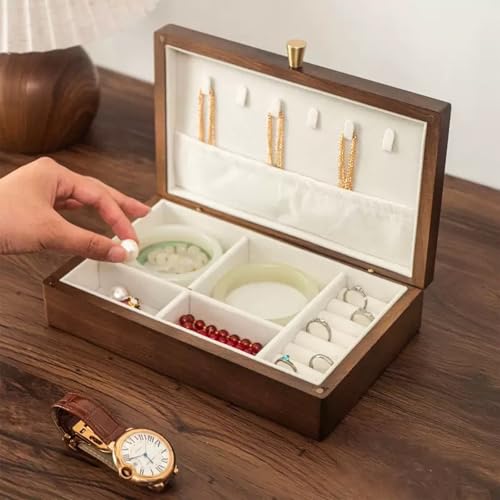 Wooden Jewelry Box, Simple Solid Wood Wooden, Ring Holder and Necklace Organizer, Black Walnut, 24 * 15 * 6cm - size: L24*W15*H6cm