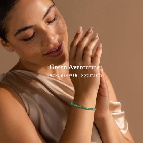 Natural Faceted Crystal Bracelet for Women,4mm Gemstone Round Beads Bracelets Adjustable Stretchy Healing Crystal Beads Bracelets Dainty Jewelry Gift - color: Green Aventurine