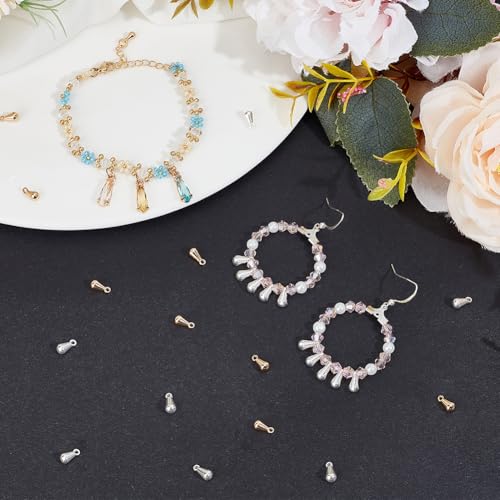 Beebeecraft 1 Box 80Pcs Teardrop Charms Dangle End Beads Extender Chain Drop Water Charms for Jewelry Making Findings - color: Gold and Silver, size: 8x4mm
