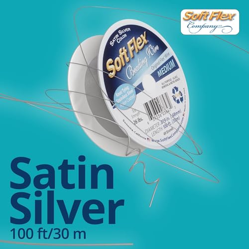 Soft Flex 49 Strand Beading Wire, Medium 0.019 Diameter, 100 Feet, Premium Nylon Coated Jewelry Wire for Bracelets, Necklaces and Beading Projects - Made in the USA - style: Satin Silver