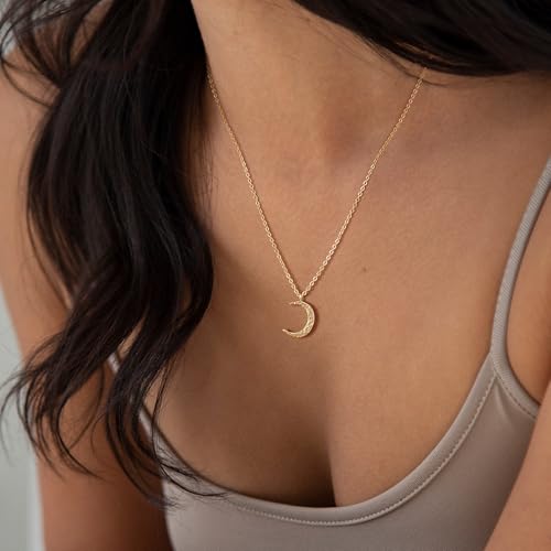 Valloey Rover Gold Necklace for Women 14K Gold Plated Circle Cubic Zirconia Pendant Necklace Dainty Twist Rope Chain Necklace Simple Jewelry Gift for Women - style: Gold-CMoon