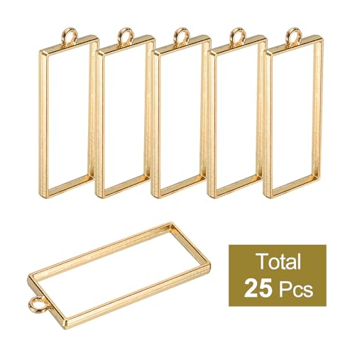 uxcell 25Pcs Alloy Open Bezel Pendants, Rectangle Hollow Frame Pendant Geometric Open Back Frame Pendant for Resin Jewelry Making Earrings Necklace Bracelet DIY, Red Gold - color: Red Gold Tone, size: 1.93 x 0.8 inch