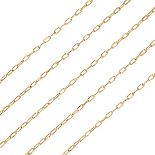 Elecrelive 3.28 Ft 14K Gold Filled Paperclip Chains Brass Permanent Jewelry Chains 2.5mm Oval Link Cable Chains with 1 Square Velvet Bag for Women's Trendy Layering Necklace Bracelet Making - color: Golden