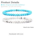 NCB 2.3-Piece 4mm Natural Crystal Gemstone Stretch Bracelets – Handmade Reiki Energy Healing Jewelry for Meditation,Yoga, Unisex - color: 2PCS ( Blue Turquoise+Howlite ), size: 4mm