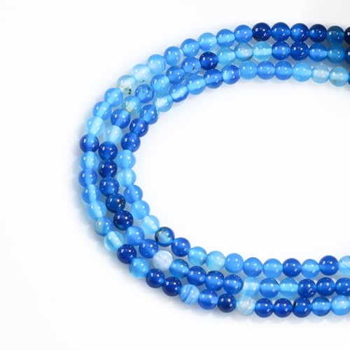 Natural Gemstone Round Loose Beads for Jewelry Making DIY Crystal Energy Healing 1 Strand 15" (Blue Stripe Agate, 4mm (15"/Strand)) - color: Blue Stripe Agate, size: 4mm (15"/Strand)