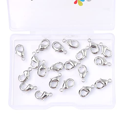 BEADIA Platinum Plated Lobster Clasps Non Tarnish 12mm 20pcs for Jewelry Making Findings - color: Lobster Clasps Platinum, size: 12mm