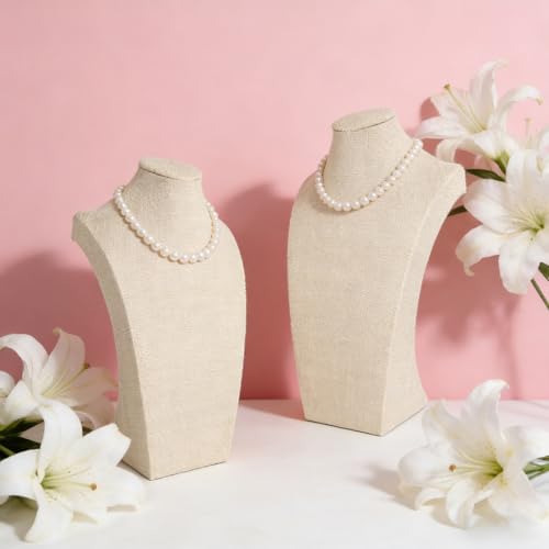 6 Pcs Linen Jewelry Display with Premium Nursing Cloth Stand Necklace Mannequin Holder Bust Necklace for Trade Shows Jewelry Selling