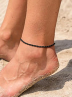 U7 Women Girls Barefoot Jewelry 18K Gold or Rose Gold Stainless Steel Heart/Rope/Figaro/Cuban Chain Anklet Foot Bracelet, 25-30 CM Long - color: Black-3mm-Rope Chain