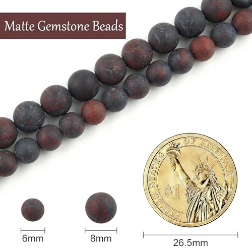 Stone Beads, 45pcs Matte Dark Red Garnet, 8mm Round Loose Beads for Jewelry Making, Bracelets, with Bag, String & Card - color: Matte Dark Red Garnet, size: 8mm