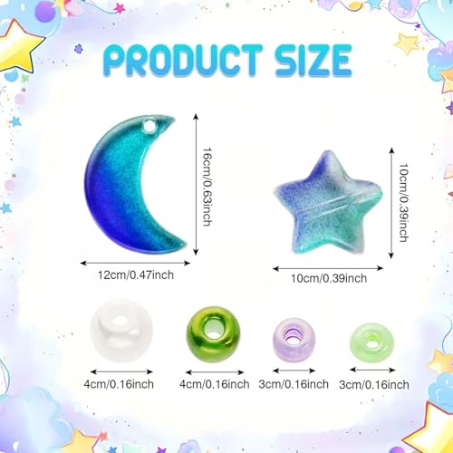 Mixed Star Moon Crystal Glass Beads Seedbeads Loose Round Pearl Beads for Jewelry Making Craft Bracelets Necklaces Earrings DIY Crafts Projects Sky Blue Glass Spacer Bead Kits for Crafts - color: Sky Blue