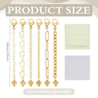 CRAFTYMELODY 12Pcs 18K Gold Necklace Extenders 6 Style Necklace Bracelet Extension Chains Neacklaces Extender Chain with Heart Charms Jewelry Findings for Jewelry Making