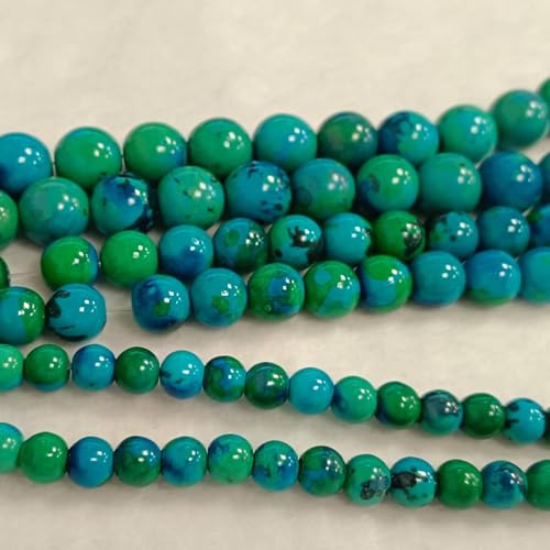 124Pcs (2 Strand/Set) 6mm Azurite Smooth Round Beads AAA Grade Premium Round Gemstone Real Stone Loose Beads for DIY Bracelet Jewelry String Making - color: Blue Green, size: 6mm
