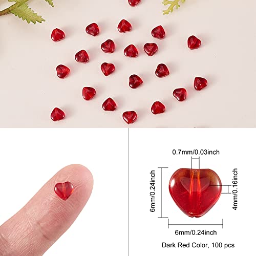 UR URLIFEHALL 100 Pcs Imitation Jade Glass Beads Heart Shape Crystal Spacer Beads for DIY Crafts Jewelry Making - color: 100pcs-6x6x4mm-dark red imitation jade glass heart