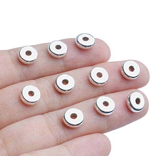 200pcs 8mm Flat Round Rondelle Spacer Beads Disc Spacers Loose Beads Jewelry Metal Spacers for DIY Bracelet Necklace Crafts, Silver - color: Silver