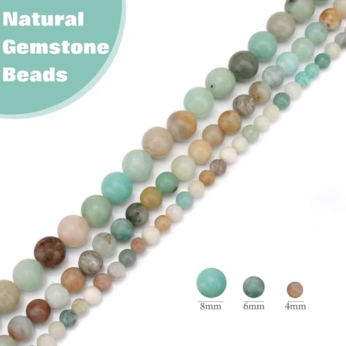 Vinswet 60pcs 6mm Amazonite Natural Stone Beads Round Genuine Real Stone Beading Loose Gemstones DIY Smooth Bead for Bracelet Necklace Earrings Jewelry Making - color: Amazonite, size: 6mm