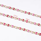 YOUBEIYEE Rose Pink Enamel Cable Chain for Jewelry Making Gold Plated Brass Jewelry Chain Roll with Jump Rings and Lobster Clasps - color: Rose Pink