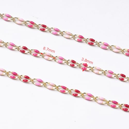 YOUBEIYEE Rose Pink Enamel Cable Chain for Jewelry Making Gold Plated Brass Jewelry Chain Roll with Jump Rings and Lobster Clasps - color: Rose Pink