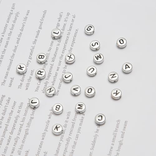 1000pcs Silvery Letter Beads for Bracelets, 4x7mm Black Alphabet A-Z Beads for Jewelry Making Friendship Bracelets (4 * 7 Silver) - color: 4x7mm silver