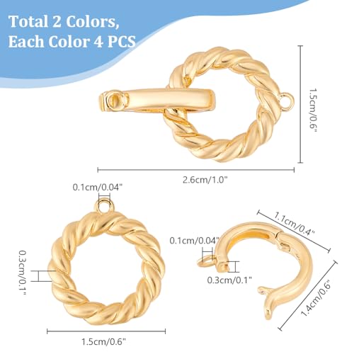 PH PandaHall 8pcs 18K Gold Plated Brass Fold Over Clasps 25.5mm Fold Over Clasp Extender, Double Bail Clasps Jewelry Extender Clasp for Bracelet Necklace Anklets Jewelry Making Accessories