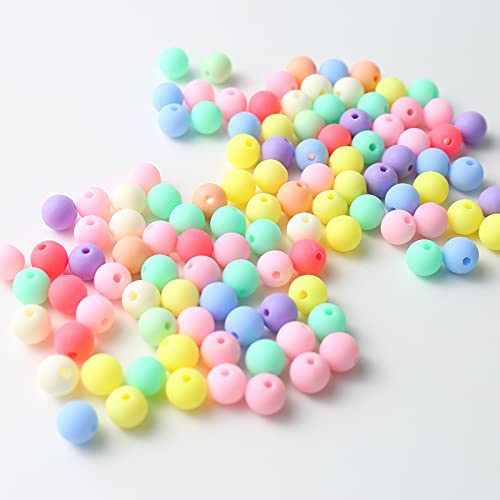 400 Pcs Matte Craft Beads, 10 mm Colourful Acrylic, Opaque Multicolor Pony for Jewellery Making DIY Necklaces Bracelet (1cm) - color: Matt colourful / 10 mm