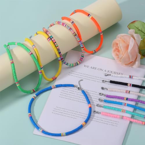 12/6/5 PCS Heishi Surfer Choker Summer Beach Clay Bead Bohemian Necklace Set for Women