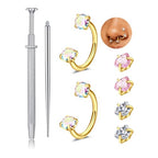 QWALIT Piercing Taper Threadless Insertion Tool - Titanium Labret Pin 16g, 18g, 20g - color: 32- tool + horseshoe ring 18g -gold