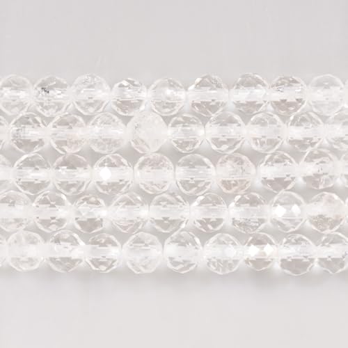 Angelstones Natural Gemstone Small Beaded Stretch Bracelet, 4mm Faceted Round Beads, Crystal Healing Bracelet for Women - color: Clear Quartz