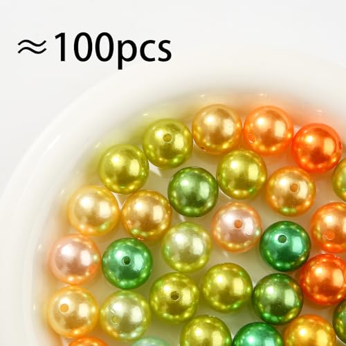100pcs Color Pearl Beads Chunk Bubblegum Bead 20mm Pen Ball Beads for Pen Bag Jewelry Making Necklace Bracelets(Green&Yellow) - color: green&yellow