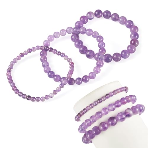 Elecrelive Glass Round Beaded Bracelet Set Clay Beaded Bracelets Stretch Bracelets - color: Amethyst