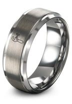 Chain Tool Ring - Gift for Cyclist - 8mm - Band - Gunmetal Black Silver - Personalized Custom Engraving - Men Women - Anniversary Engagement Wedding - Tungsten Carbide - Flat Dome Bevel - color: 09 - Grey Tungsten