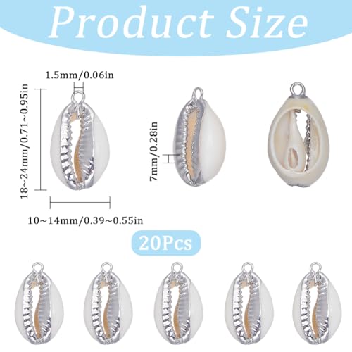 SUNNYCLUE 1 Box 20Pcs Seashell Charm Seashell Charms Bulk Natural Cowrie Shell Silver Electroplated Shell Pendants for Jewelry Making DIY Bracelets Necklaces Earrings Craft - color: 1 Box 20Pcs Silver Cowrie Shell Charms