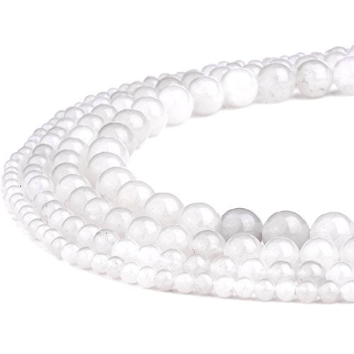 RUBYCA Wholesale Natural White Jade Gemstone Round Loose Beads for Jewelry Making 1 Strand - 4mm - color: White Jade, size: 4 MM