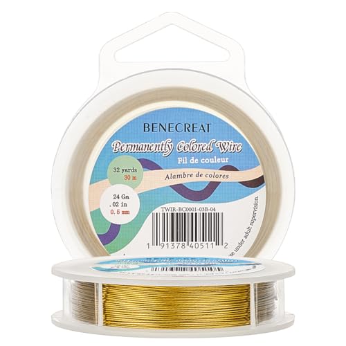 BENECREAT 98-Feet 0.02inch (0.5mm) 7-Strand Goldenrod Bead String Wire Nylon Coated Stainless Steel Wire for Necklace Bracelet Beading Craft Work - color: DarkGold, size: 0.5mm - 7 Strands